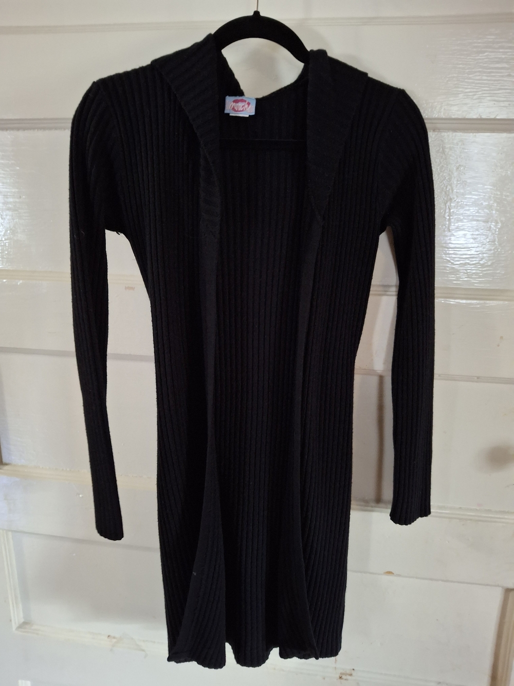 Munchies Black Ribbed Long Open Cardigan Size M (MIS 563)